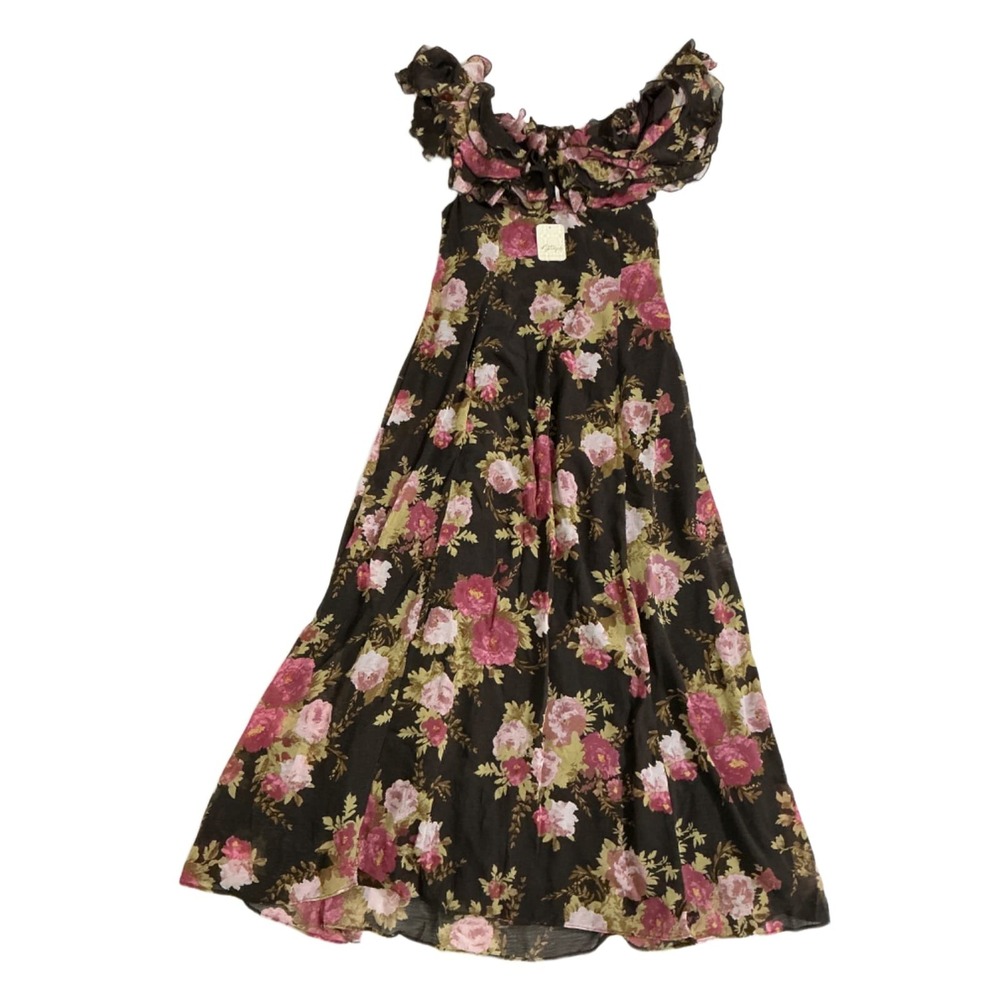 Free People Forsythia Maxi Dress Size 0 Deep Fudge Combo Brown Pink Floral NWT